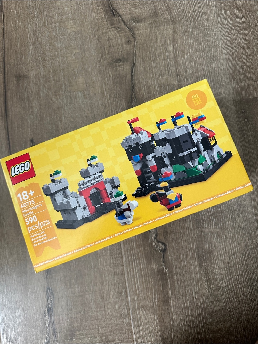 Lego Mini Knights Castle Set - Yellow Box with Grey, Red, Blue, Green Accents